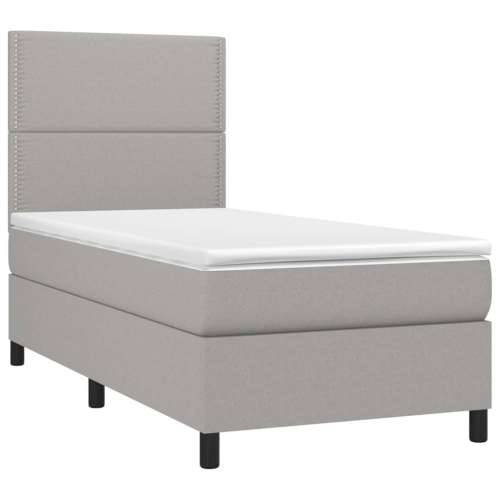 Krevet box spring s madracem LED svjetlosivi 90x190 cm tkanina - Svjetlosiva 90 x 190 cm Obično s čavlima Cijena