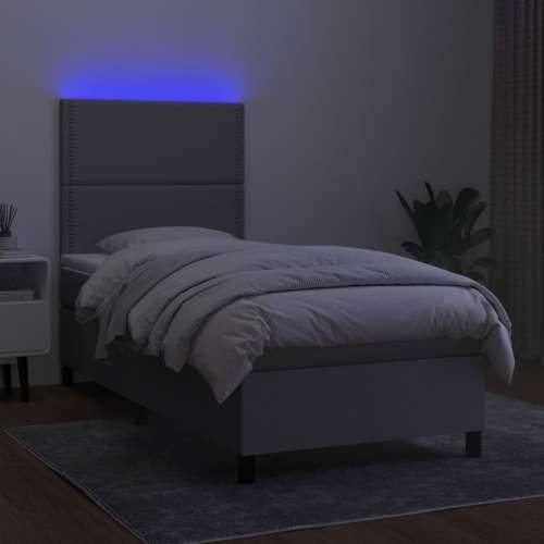 Krevet box spring s madracem LED svjetlosivi 90x190 cm tkanina - Svjetlosiva 90 x 190 cm Obično s čavlima Cijena