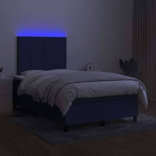 Krevet box spring s madracem LED plavi 120 x 200 cm od tkanine - Plava 120 x 200 cm Blok s kvadratima Cijena