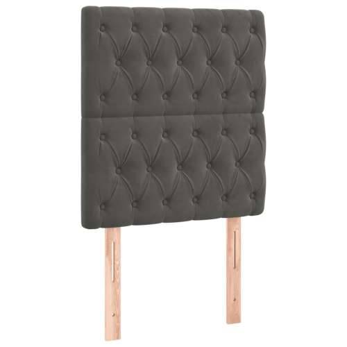 Krevet box spring s madracem LED tamnosivi 90x190 cm baršun - Tamno siva 90 x 190 cm Dizajn s gumbima Cijena