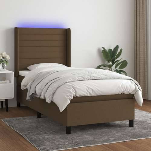 Krevet box spring s madracem LED tamnosmeđi 100x200 cm tkanina - Tamno smeđa 100 x 200 cm vodoravne pruge Cijena