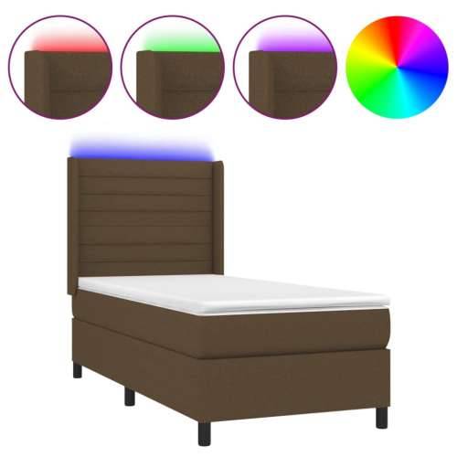 Krevet box spring s madracem LED tamnosmeđi 100x200 cm tkanina - Tamno smeđa 100 x 200 cm vodoravne pruge Cijena