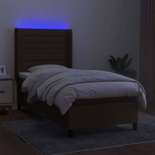 Krevet box spring s madracem LED tamnosmeđi 100x200 cm tkanina - Tamno smeđa 100 x 200 cm vodoravne pruge Cijena