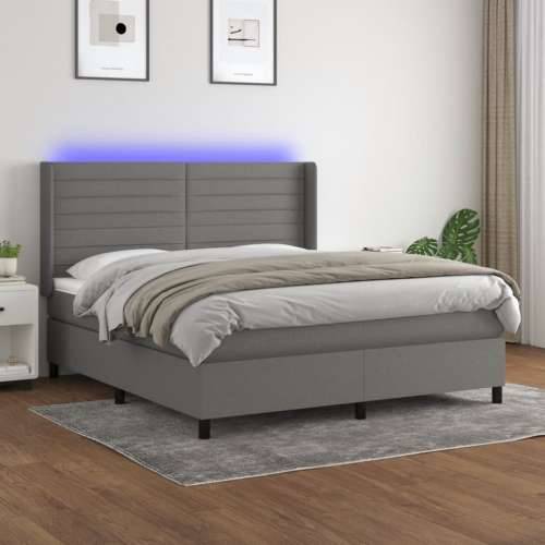 Krevet box spring s madracem LED tamnosivi 160x200 cm tkanina - Tamno siva 160 x 200 cm vodoravne pruge Cijena