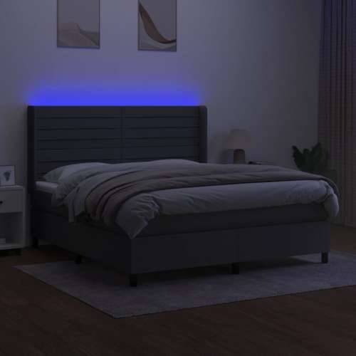 Krevet box spring s madracem LED tamnosivi 160x200 cm tkanina - Tamno siva 160 x 200 cm vodoravne pruge Cijena