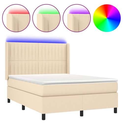 Krevet box spring s madracem LED krem 140x200 cm od tkanine - Krema 140 x 200 cm Okomite pruge Cijena
