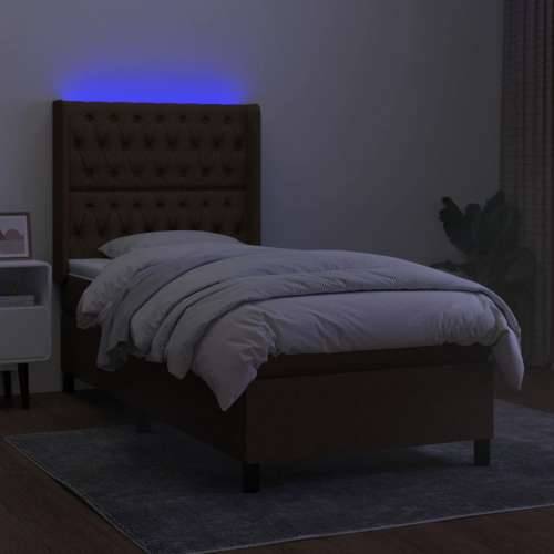 Krevet box spring s madracem LED tamnosmeđi 100x200 cm tkanina - Tamno smeđa 100 x 200 cm Dizajn s gumbima Cijena
