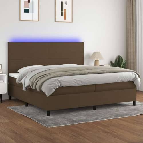 Krevet box spring s madracem LED tamnosmeđi 200x200 cm tkanina - Tamno smeđa 200 x 200 cm Gladak dizajn Cijena