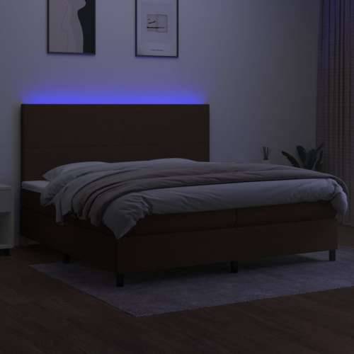 Krevet box spring s madracem LED tamnosmeđi 200x200 cm tkanina - Tamno smeđa 200 x 200 cm Gladak dizajn Cijena