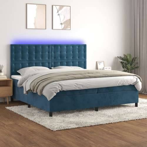 Krevet box spring s madracem LED tamnoplavi 200x200 cm baršun - Tamno plava 200 x 200 cm gumbi Cijena