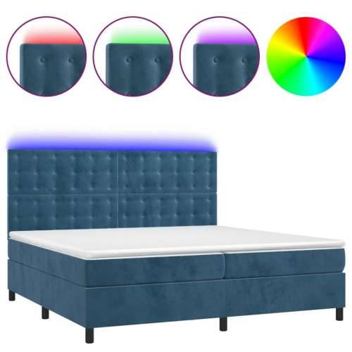 Krevet box spring s madracem LED tamnoplavi 200x200 cm baršun - Tamno plava 200 x 200 cm gumbi Cijena