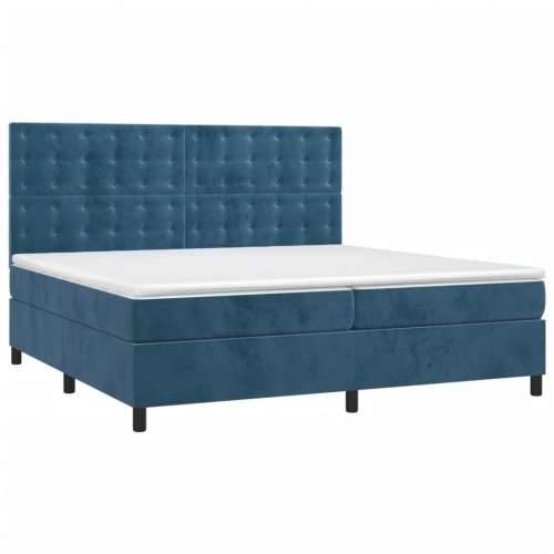 Krevet box spring s madracem LED tamnoplavi 200x200 cm baršun - Tamno plava 200 x 200 cm gumbi Cijena