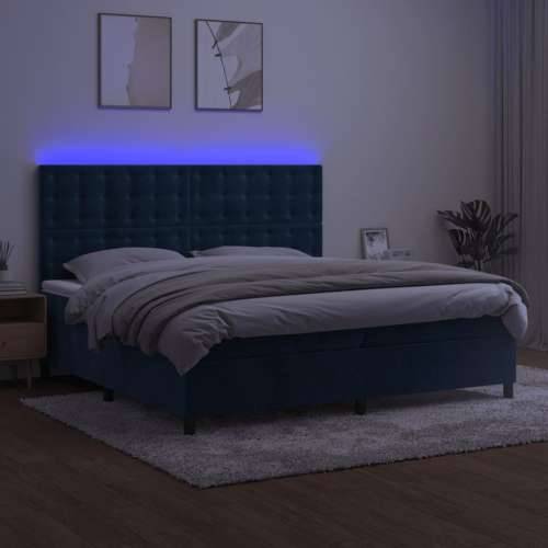 Krevet box spring s madracem LED tamnoplavi 200x200 cm baršun - Tamno plava 200 x 200 cm gumbi Cijena