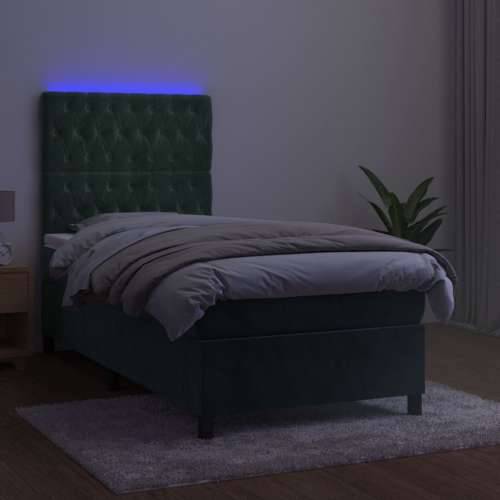 Krevet box spring s madracem LED tamnozeleni 90x190 cm baršun - Tamnozelena 90 x 190 cm Dizajn s gumbima Cijena