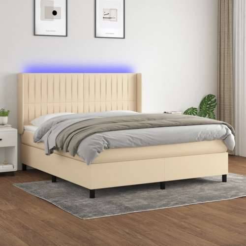 Krevet box spring s madracem LED krem 160x200 cm od tkanine - Krema 160 x 200 cm Okomite pruge Cijena