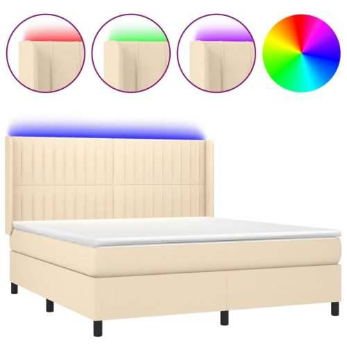 Krevet box spring s madracem LED krem 160x200 cm od tkanine - Krema 160 x 200 cm Okomite pruge Cijena