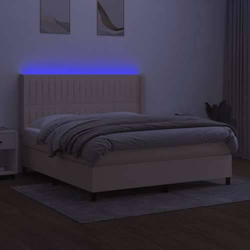 Krevet box spring s madracem LED krem 160x200 cm od tkanine - Krema 160 x 200 cm Okomite pruge Cijena