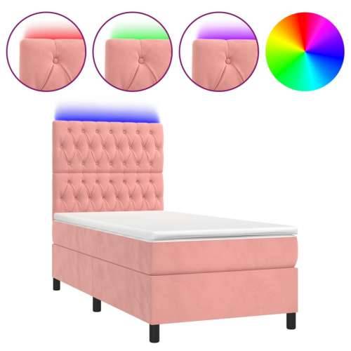 Krevet box spring s madracem LED ružičasti 80x200 cm baršunasti - Ružičasta 80 x 200 cm Dizajn s gumbima Cijena