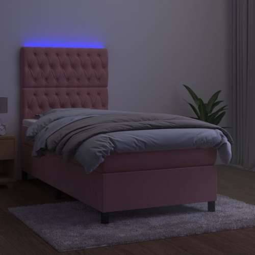 Krevet box spring s madracem LED ružičasti 80x200 cm baršunasti - Ružičasta 80 x 200 cm Dizajn s gumbima Cijena