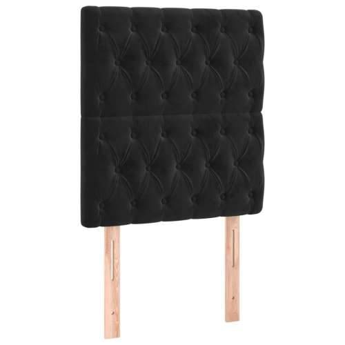 Krevet box spring s madracem LED crni 90x200 cm baršun - Crna 90 x 200 cm Dizajn s gumbima Cijena