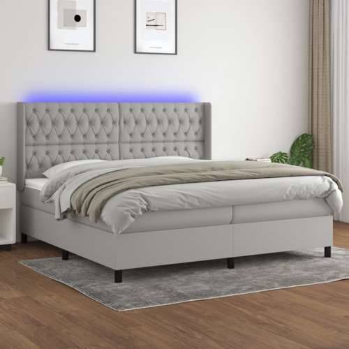 Krevet box spring s madracem LED svjetlosivi 200x200 cm tkanina - Svjetlosiva 200 x 200 cm Dizajn s gumbima Cijena