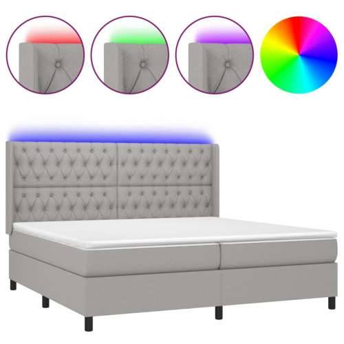 Krevet box spring s madracem LED svjetlosivi 200x200 cm tkanina - Svjetlosiva 200 x 200 cm Dizajn s gumbima Cijena