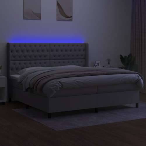 Krevet box spring s madracem LED svjetlosivi 200x200 cm tkanina - Svjetlosiva 200 x 200 cm Dizajn s gumbima Cijena