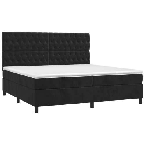 Krevet box spring s madracem LED crni 200x200 cm baršun - Crna 200 x 200 cm Dizajn s gumbima Cijena