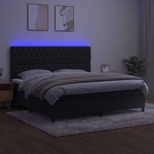 Krevet box spring s madracem LED crni 200x200 cm baršun - Crna 200 x 200 cm Dizajn s gumbima Cijena