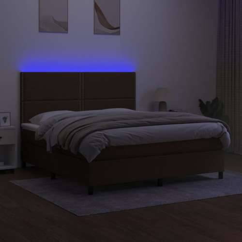 Krevet box spring s madracem LED tamnosmeđi 160x200 cm tkanina - Tamno smeđa 160 x 200 cm Obično s čavlima Cijena