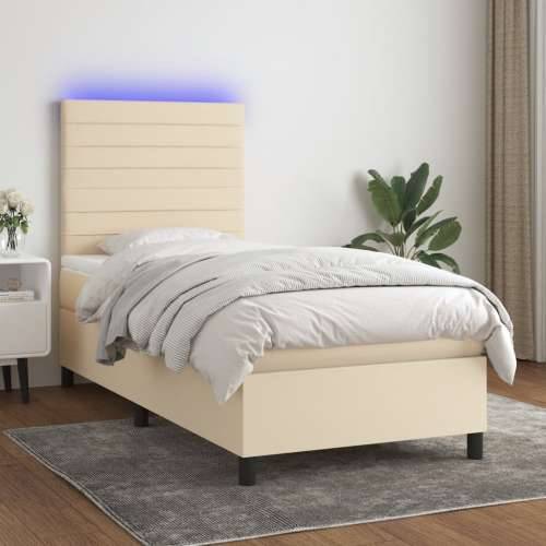 Krevet box spring s madracem LED krem 100x200 cm od tkanine - Krema 100 x 200 cm vodoravne pruge Cijena