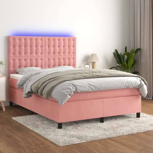 Krevet box spring s madracem LED ružičasti 140x190cm baršunasti - Ružičasta 140 x 190 cm gumbi Cijena