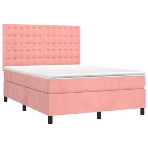 Krevet box spring s madracem LED ružičasti 140x190cm baršunasti - Ružičasta 140 x 190 cm gumbi Cijena