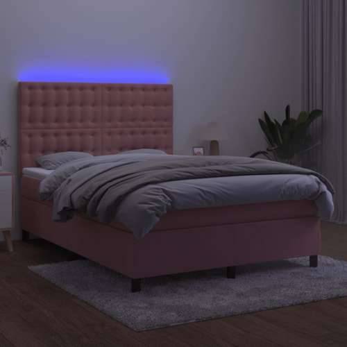 Krevet box spring s madracem LED ružičasti 140x190cm baršunasti - Ružičasta 140 x 190 cm gumbi Cijena