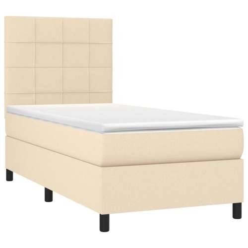 Krevet box spring s madracem LED krem 80 x 200 cm od tkanine - Krema 80 x 200 cm Blok s kvadratima Cijena