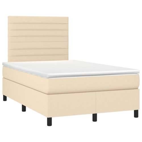 Krevet box spring s madracem LED krem 120 x 200 cm od tkanine - Krema 120 x 200 cm vodoravne pruge Cijena