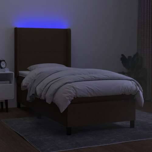 Krevet box spring s madracem LED tamnosmeđi 100x200 cm tkanina - Tamno smeđa 100 x 200 cm Gladak dizajn Cijena