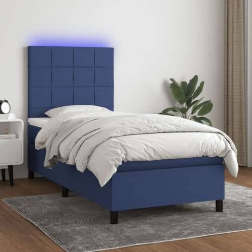 Krevet box spring s madracem LED plavi 90x190 cm od tkanine - Plava 90 x 190 cm Blok s kvadratima Cijena