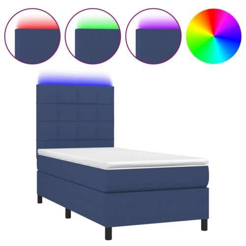 Krevet box spring s madracem LED plavi 90x190 cm od tkanine - Plava 90 x 190 cm Blok s kvadratima Cijena