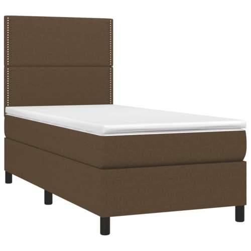 Krevet box spring s madracem LED tamnosmeđi 100x200 cm tkanina - Tamno smeđa 100 x 200 cm Obično s čavlima Cijena