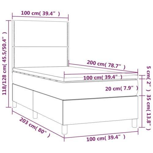 Krevet box spring s madracem LED tamnosmeđi 100x200 cm tkanina - Tamno smeđa 100 x 200 cm Obično s čavlima Cijena