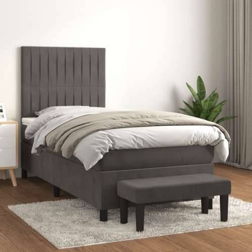 Box spring krevet s madracem tamnosivi 90x190 cm baršunasti - Tamno siva 90 x 190 cm Okomite pruge Cijena