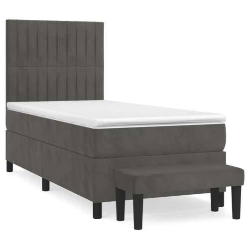 Box spring krevet s madracem tamnosivi 90x190 cm baršunasti - Tamno siva 90 x 190 cm Okomite pruge Cijena