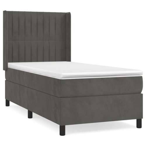 Box spring krevet s madracem tamnosivi 90x200 cm baršunasti - Tamno siva 90 x 200 cm Okomite pruge Cijena