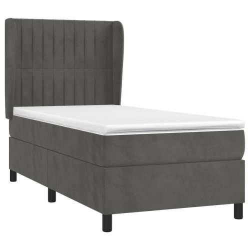 Box spring krevet s madracem tamnosivi 90x190 cm baršunasti - Tamno siva 90 x 190 cm Okomite pruge Cijena