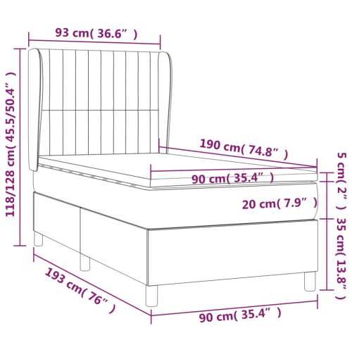 Box spring krevet s madracem tamnosivi 90x190 cm baršunasti - Tamno siva 90 x 190 cm Okomite pruge Cijena