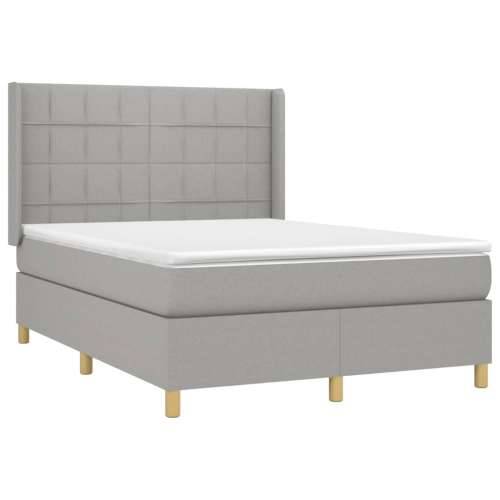 Krevet s oprugama i madracem svjetlosivi 140x190 cm od tkanine - Svjetlosiva 140 x 190 cm Blok s kvadratima Cijena