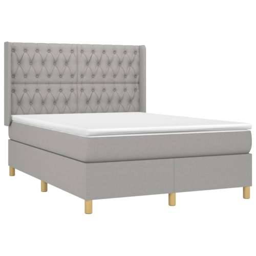 Krevet s oprugama i madracem svjetlosivi 140x190 cm od tkanine - Svjetlosiva 140 x 190 cm Dizajn s gumbima Cijena