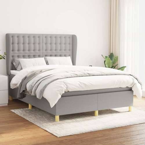 Krevet s oprugama i madracem svjetlosivi 140x190 cm od tkanine - Svjetlosiva 140 x 190 cm gumbi Cijena