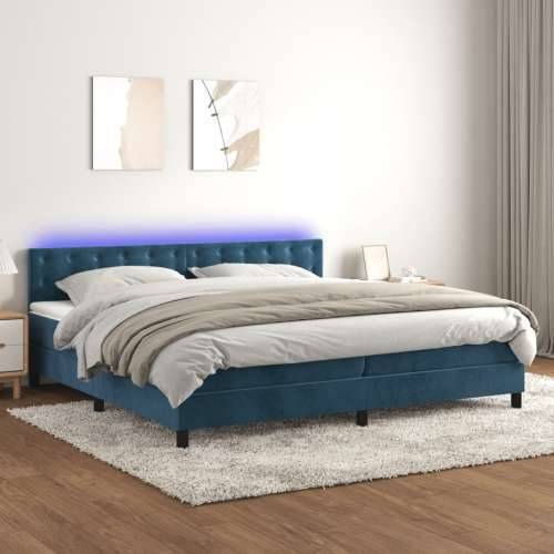 Krevet box spring s madracem LED tamnoplavi 200x200 cm baršun - Tamno plava 200 x 200 cm gumbi Cijena